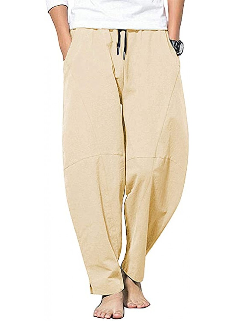 AITFINEISM Men Cotton Linen Yoga Pant Casual Draws...